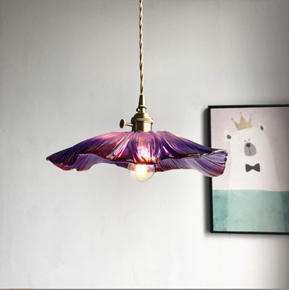 Modern Glass Pendant Light - Nordic Copper Lotus LED Hanging Ceiling Light