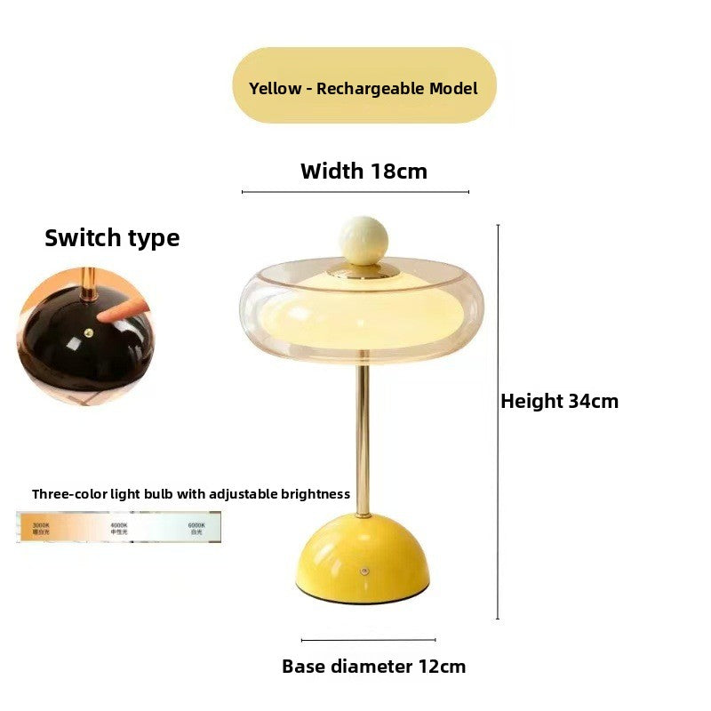 Vintage Rechargeable Glass Table Lamp - USB Touch Dimmable Mushroom LED Lamp