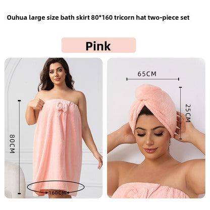 Women's Coral Fleece Bath Wrap Set – Quick-Dry Towel Wrap & Hair Towel For Plus Size