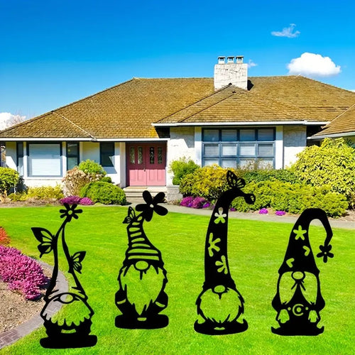 Rustic Metal Garden Gnome Stake–Decorative Iron Garden Silhouette Ornament