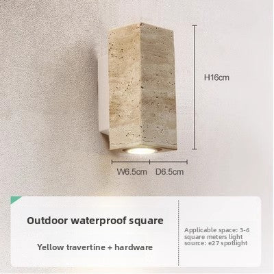 Yellow Travertine LED Wall Light - Retro Stone Indoor & Outdoor Feature Lamp