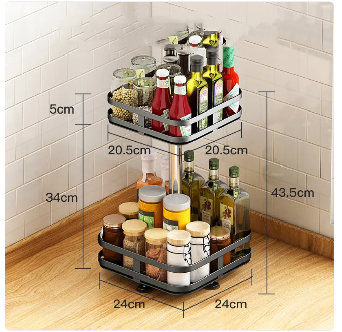 Rotating Spice Rack Organiser–360° Kitchen Turntable Storage Shelf, Metal Lazy Susan for Spices, Jars & Condiments