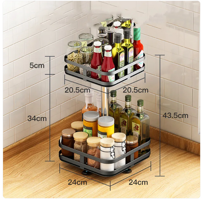 Rotating Spice Rack Organiser–360° Kitchen Turntable Storage Shelf, Metal Lazy Susan for Spices, Jars & Condiments