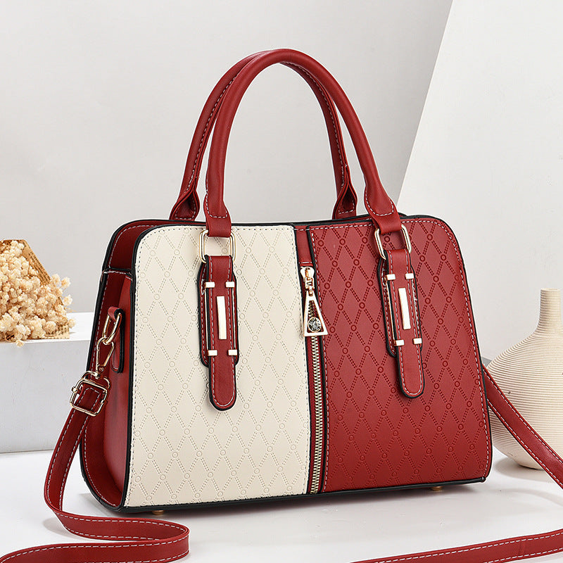 Large Capacity Colour Block Shoulder Bag–Stylish Women's PU Leather Handbag