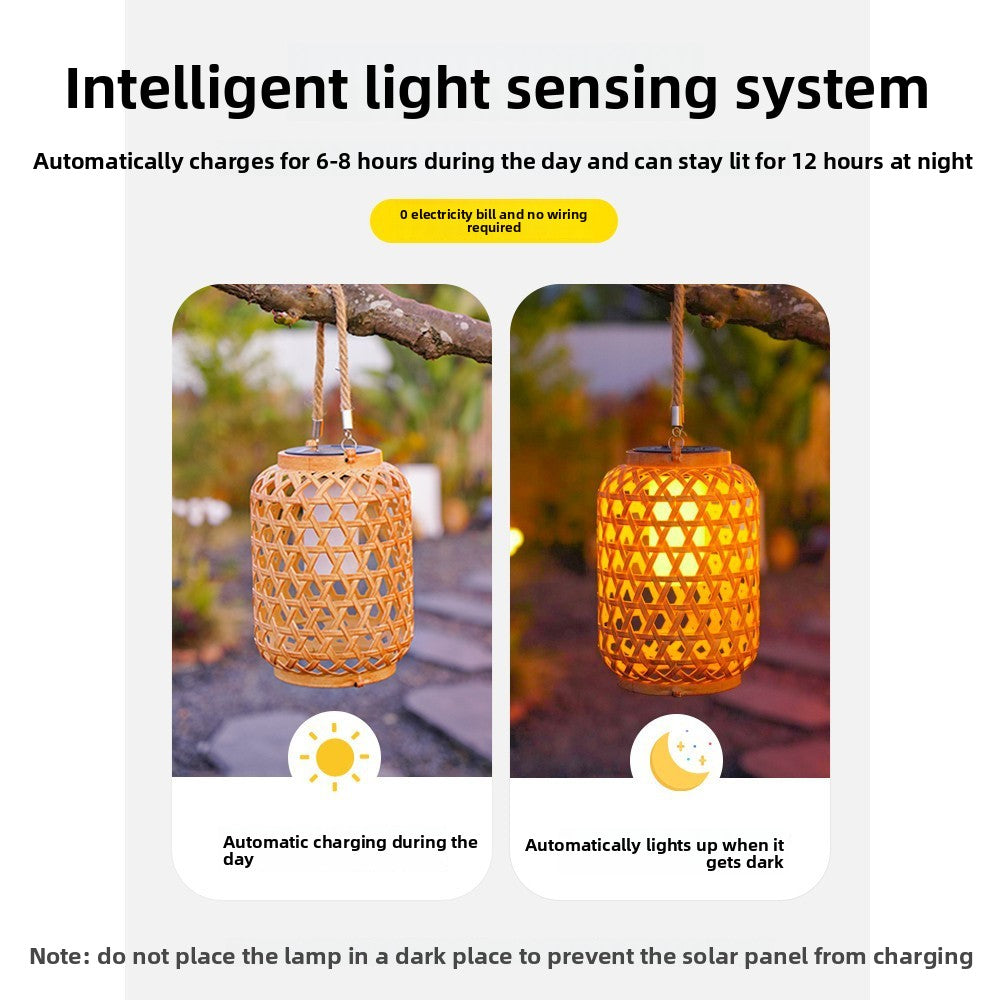 Solar Rattan Lantern Light–Waterproof Outdoor Solar Garden Hanging Lantern