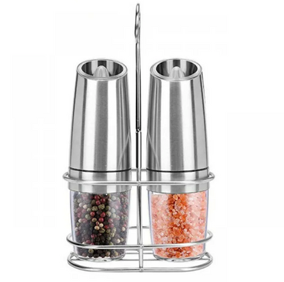 Automatic Gravity Electric Salt & Pepper Grinder–Adjustable Ceramic Spice Mill, LED Light, Stainless Steel/ABS Kitchen Grinder Set