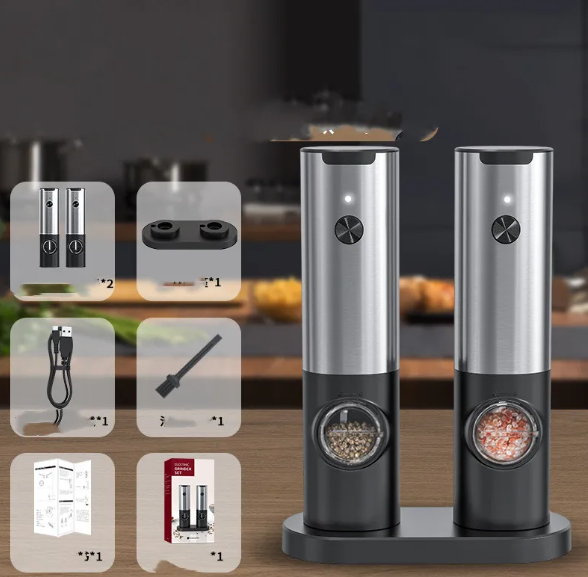 USB Rechargeable Electric Pepper Grinder–Automatic Salt & Pepper Mill, Adjustable Spice Grinder with LED Light, Modern Kitchen Tool