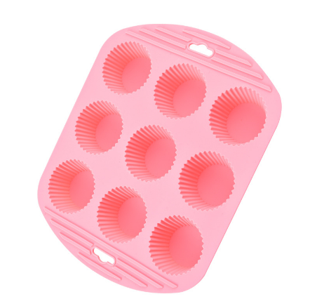 Silicone Muffin Tray–9-Cup Round Baking Mold, Non-Stick Cupcake, Jelly & Pudding Mold