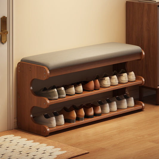 Bamboo Shoe Storage Bench with Seat - Flip-Top Entryway Shoe Organiser
