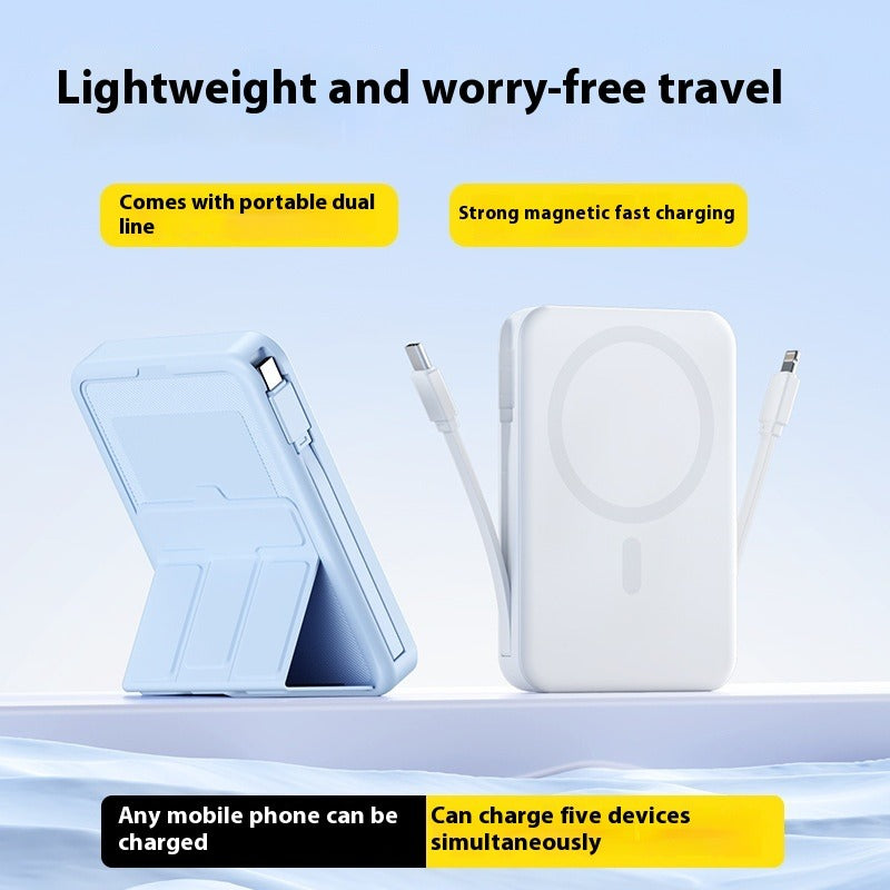 10000mAh Magnetic Wireless Power Bank–Fast Charging Portable Charger with Built-In Cable