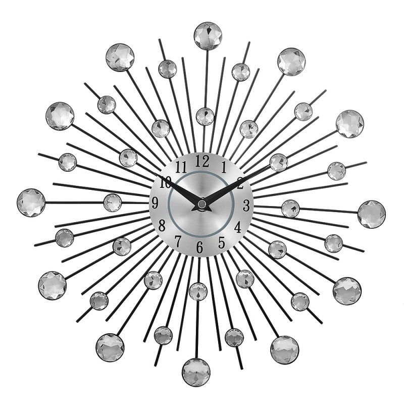Crystal Silver Iron Wall Clock–Modern Decorative Quartz Wall Clock for Living Room, Bedroom & Office