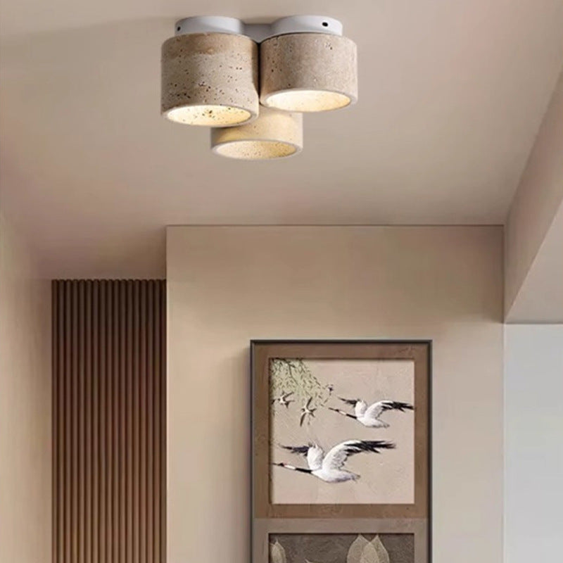 Wabi-Sabi Travertine LED Ceiling Light - Modern Stone Flush Mount Ceiling Lamp