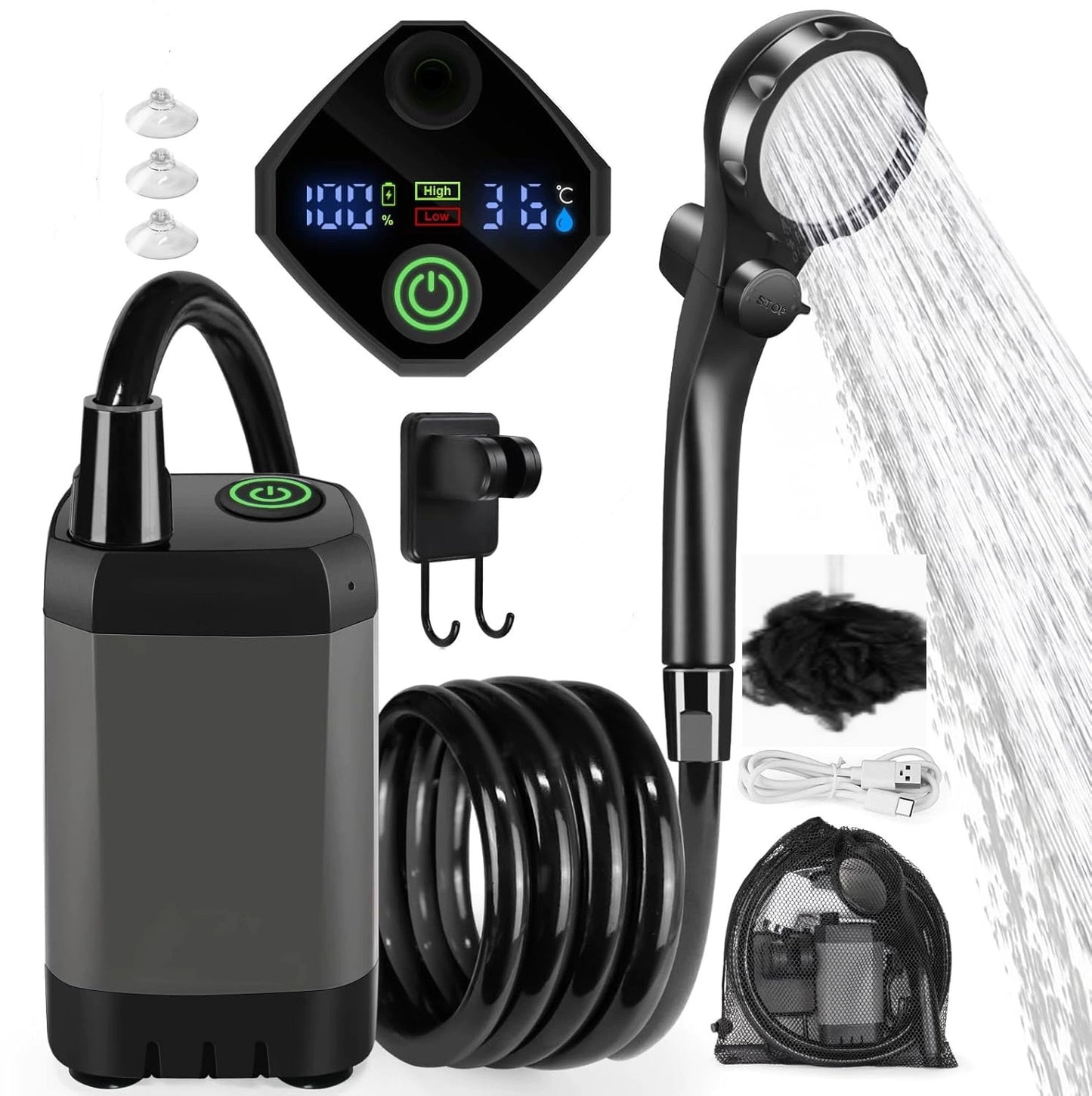 Portable Rechargeable Camping Shower–High-Pressure Outdoor Shower With Digital Temperature Display