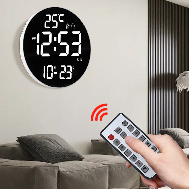 12 Inch Bamboo LED Digital Wall Clock - Remote Control Calendar, Temperature & Alarm Display