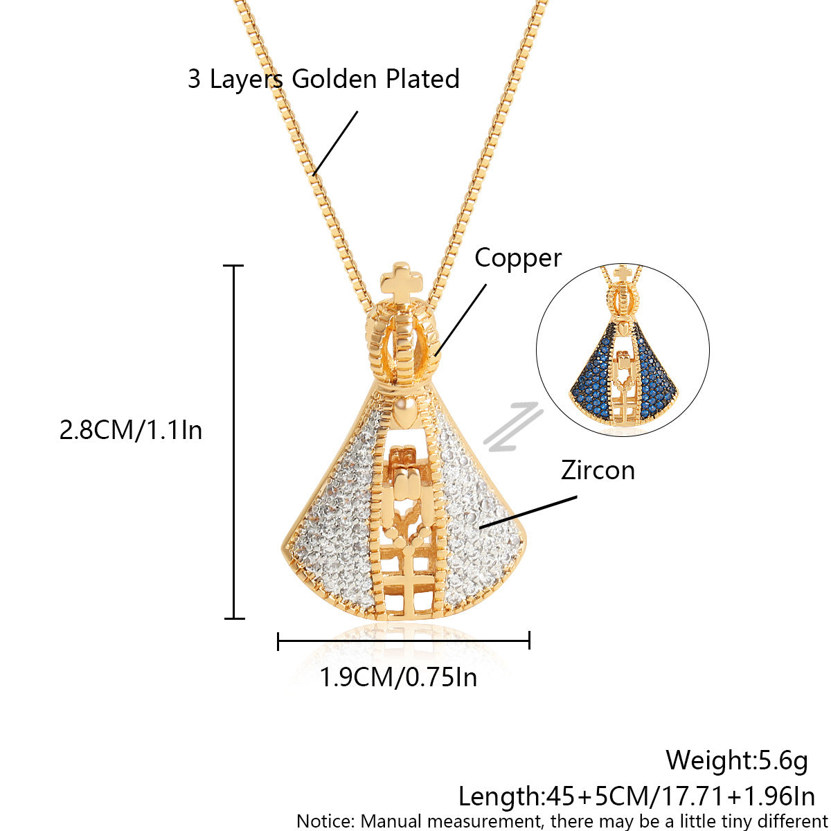 Double-Sided Madonna Zircon Necklace–Vintage Religious Pendant Necklace For Women