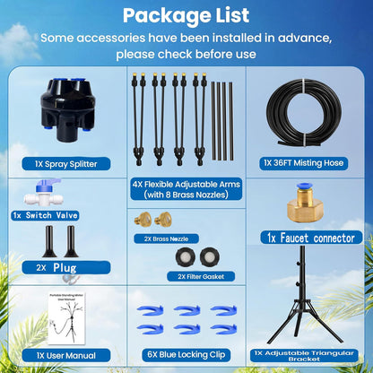 Adjustable Outdoor Misting Sprayer - Portable 8-Head Micro Spray Cooling System for Garden, Patio & Outdoor Areas
