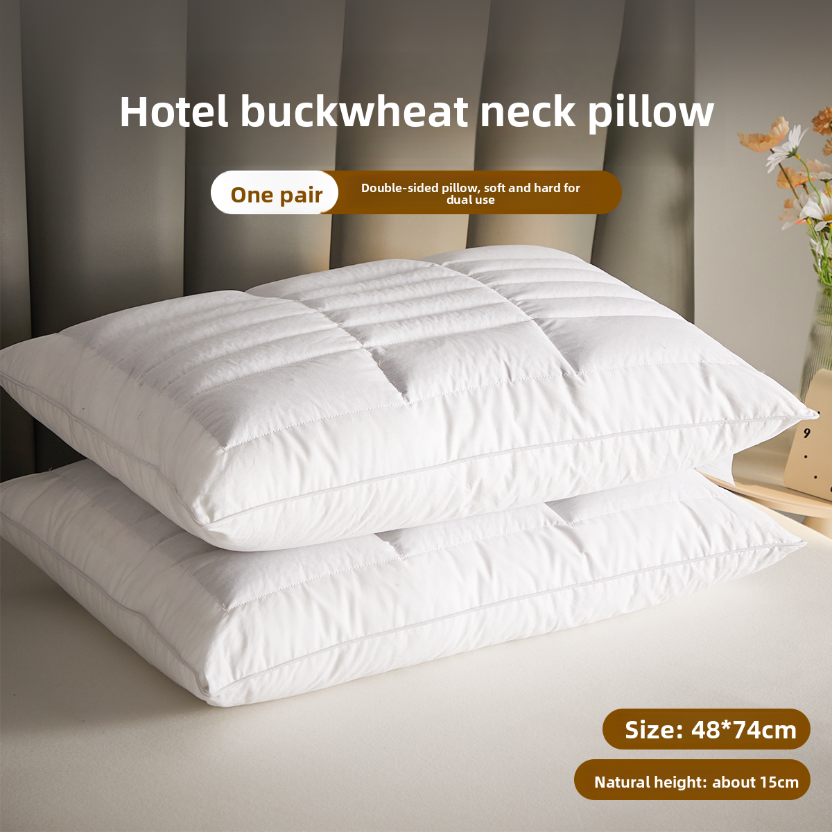 Buckwheat Support Pillow - Double-Sided Cotton Bed Pillow with Natural Buckwheat Filling