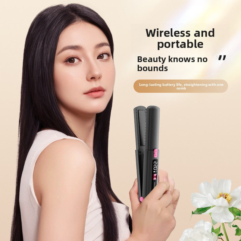 Cordless Hair Straightener & Curler–USB Rechargeable Portable Hair Styling Tool