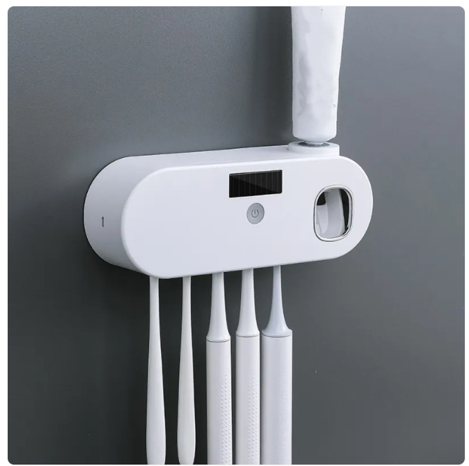 UV Toothbrush Sanitiser Holder with Cup Set-USB Rechargeable Wall Mounted Toothbrush Steriliser-Bathroom Organizer with UV Disinfection