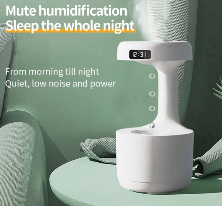 Anti-Gravity Humidifier with Clock & Aroma Diffuser–Silent Air Moisturiser for Home & Office