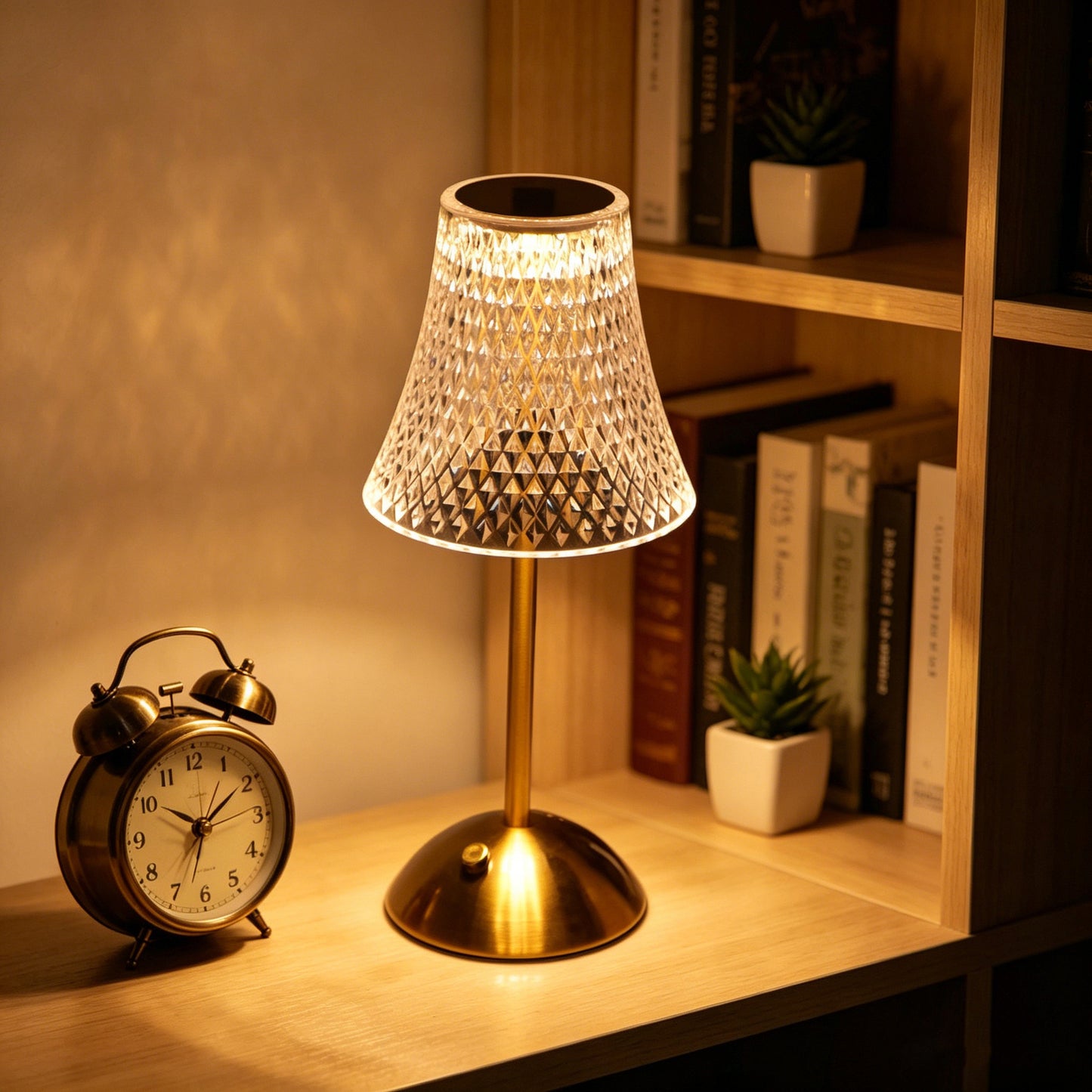 Rechargeable Crystal LED Table Lamp - Touch Control Cordless Bedside Night Light
