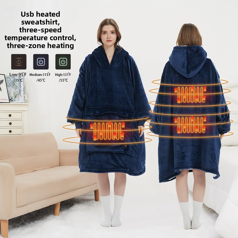 USB Heated Hooded Blanket - Oversized Double-Layer Flannel Wearable Blanket for Winter & Cosy Lounging