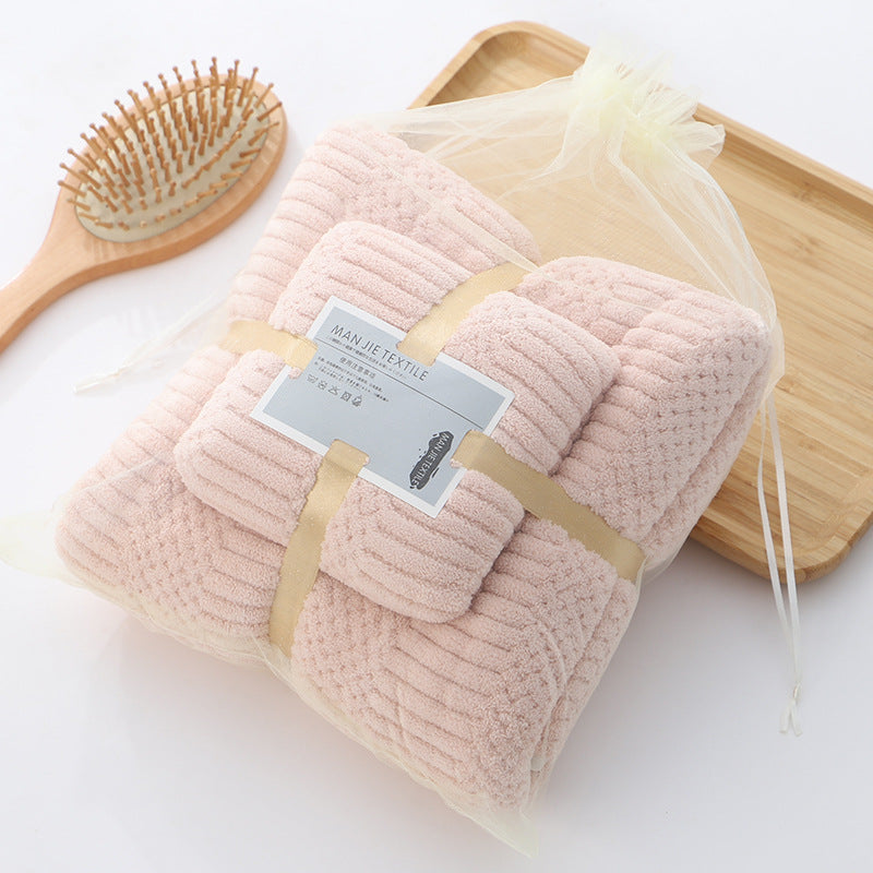 Coral Fleece Towel Set-Ultra Soft Microfiber Bath & Hand Towels-Super Absorbent Quick Dry Bathroom Towels (35x75cm & 70x140cm)