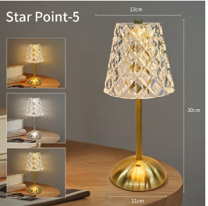 Rechargeable Crystal LED Table Lamp - Touch Control Cordless Bedside Night Light