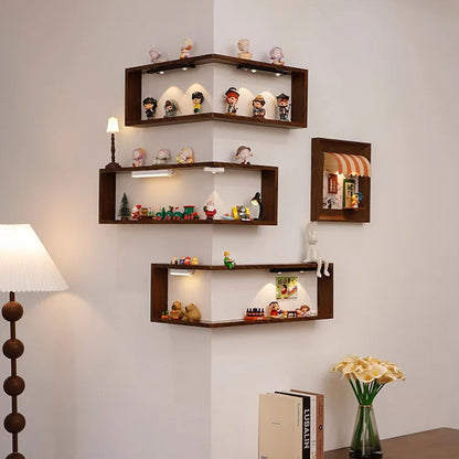 Wooden Corner Wall Shelf - Modern Floating Display Shelf for Living Room & Bedroom