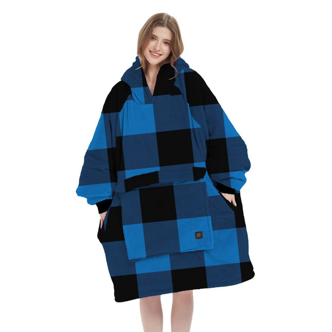 USB Heated Hooded Blanket - Oversized Double-Layer Flannel Wearable Blanket for Winter & Cosy Lounging