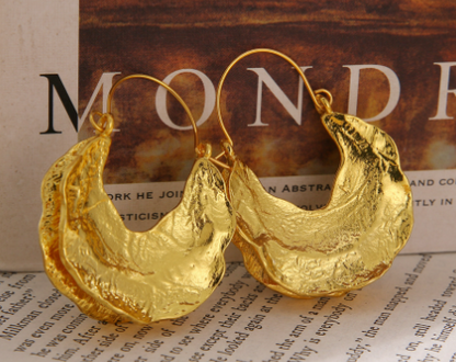 18K Gold Plated Half Hoop Earrings–Large Vintage Pumpkin Hoop Earrings, Lightweight Statement Jewellery (Gold & Silver)