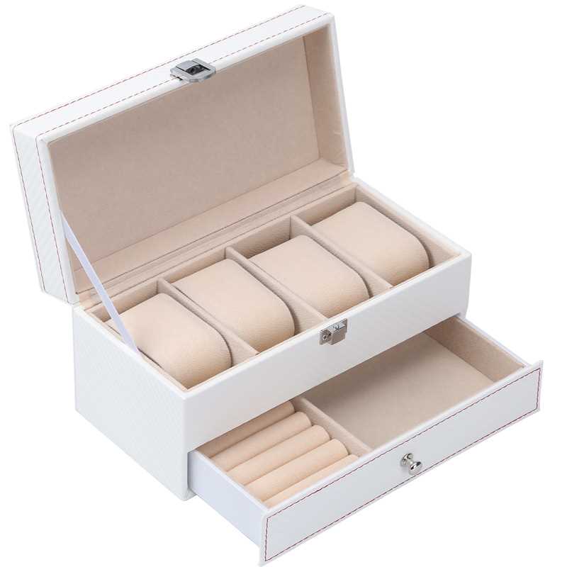 Double Layer Jewelry Box–Leather & Wood Jewellery Storage Organiser Case for Rings, Earrings & Necklaces (Luxury Display Box)