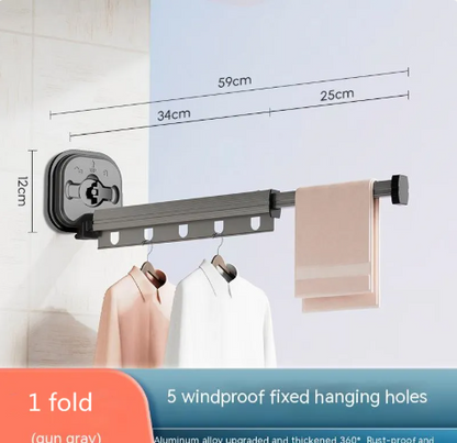 Folding Suction Cup Clothes Hanger–Retractable Wall Mounted Drying Rack for Laundry & Small Spaces