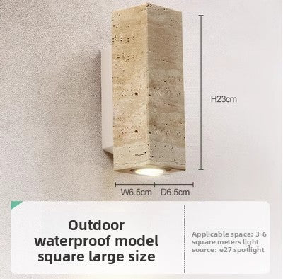 Yellow Travertine LED Wall Light - Retro Stone Indoor & Outdoor Feature Lamp