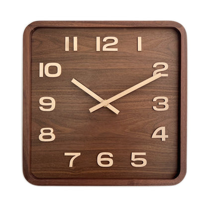 Solid Walnut Wood Wall Clock–Silent Japanese Minimalist Wooden Clock for Living Room, Bedroom & Office
