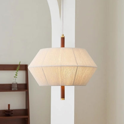 Japanese Wabi-Sabi Pendant Light - Natural Wood & Woven Fabric LED Ceiling Light for Dining Room & Living Room