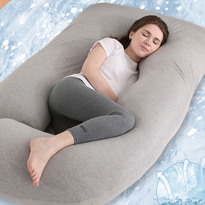 Cooling J-Shaped Pregnancy Pillow–Full Body Maternity Support Pillow With Detachable Arm Cushion