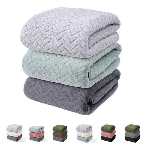 3 Piece Quick Dry Bath Towel Set - Soft Absorbent Coral Fleece Towels