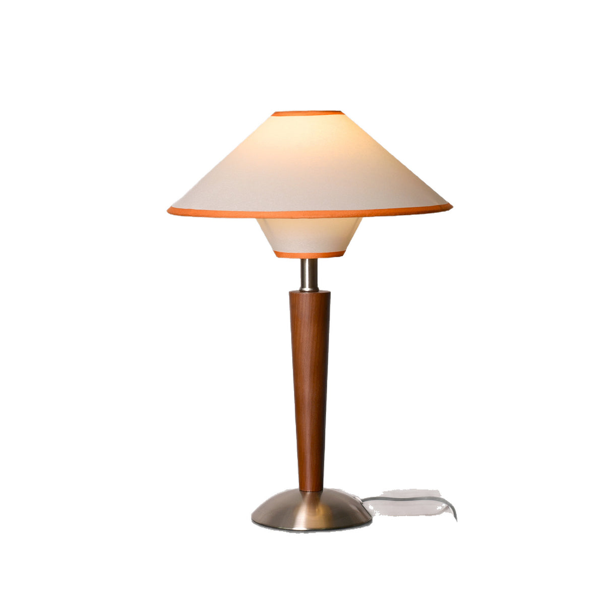 Mid-Century Table Lamp - 1960s Vintage Solid Wood Bedside Lamp with Fabric Shade