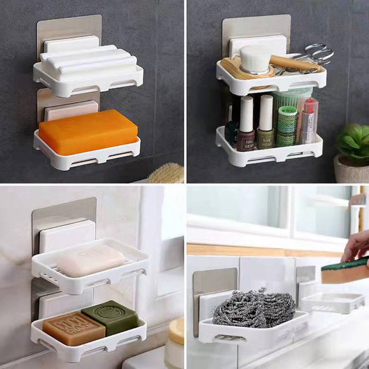 Wall Mounted Soap Dish Holder-Drainage Soap Storage Box-No Drill Bathroom & Kitchen Soap Tray Organiser