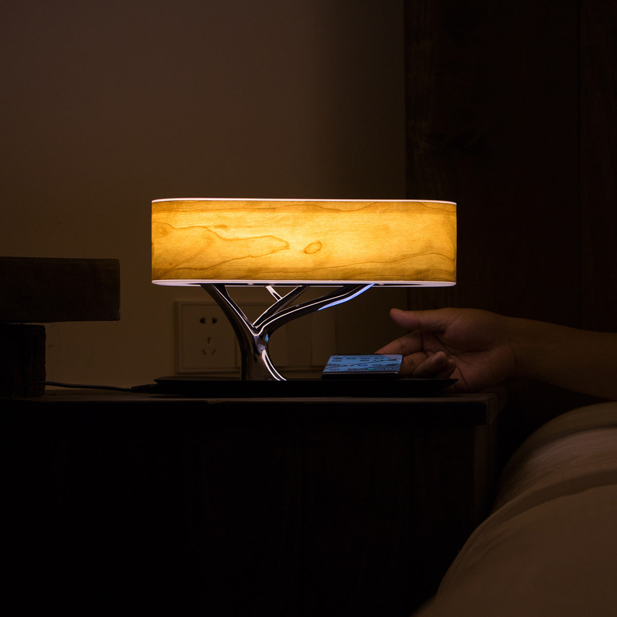 3-in-1  Stylish Wireless Charging Table Lamp - Bluetooth Speaker LED Bedside Lamp