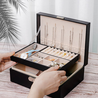 Double Layer Jewelry Box–Portable Leather Jewellery Organiser Case for Rings, Earrings, Necklaces & Watches (Travel Storage Case)