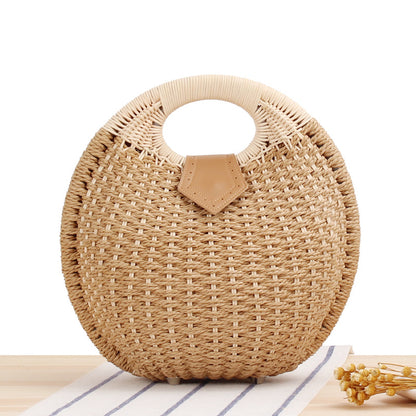 Women's Woven Rattan Handbag–Summer Beach Tote, Straw Shoulder Bag & Holiday Handbag