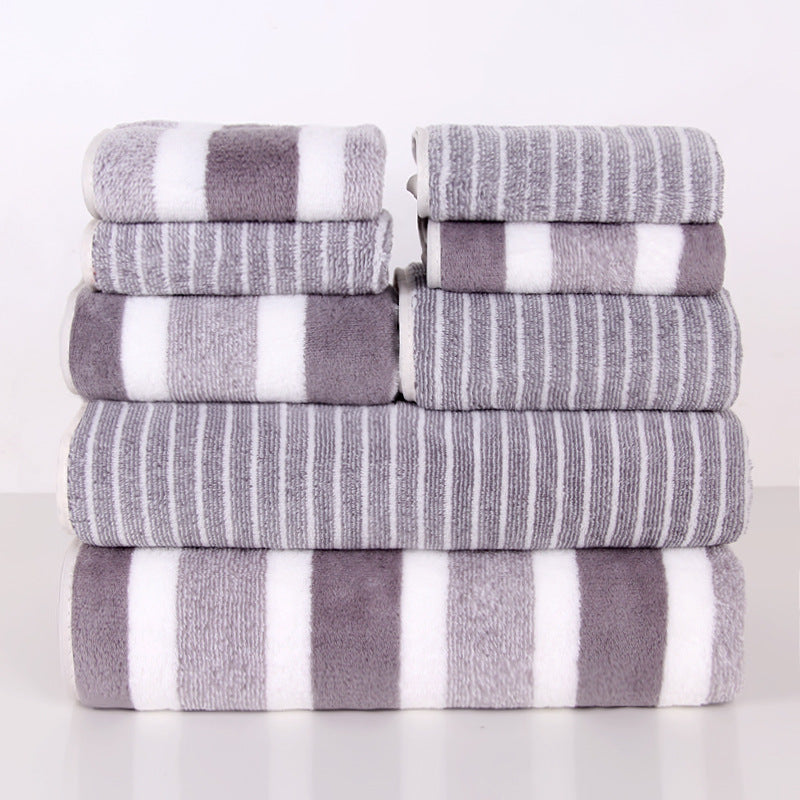 8 Piece Coral Fleece Towel Set - Thick Soft Absorbent Bath, Hand & Face Towels