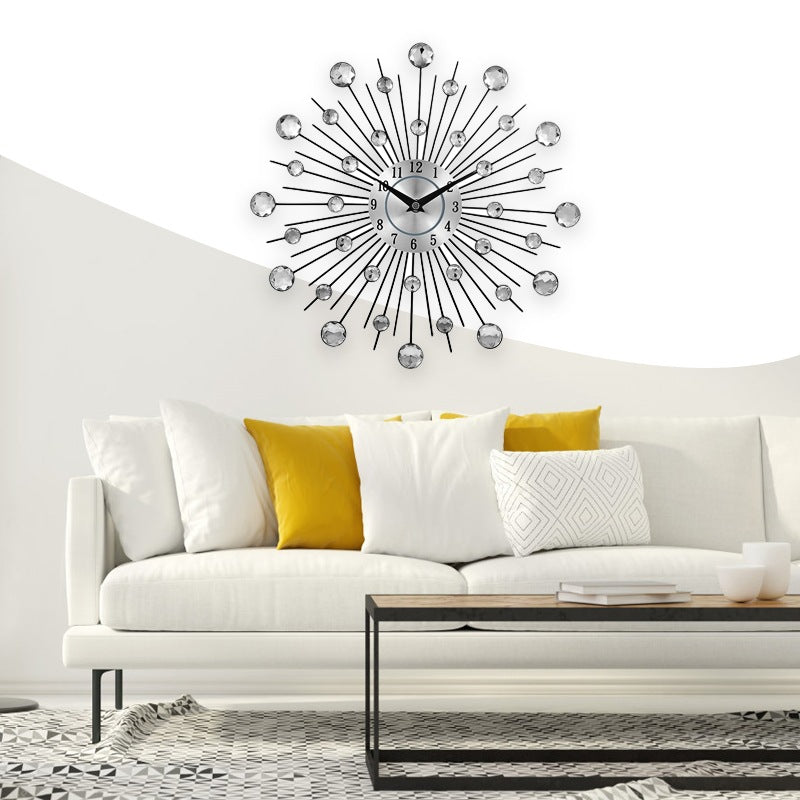Crystal Silver Iron Wall Clock–Modern Decorative Quartz Wall Clock for Living Room, Bedroom & Office