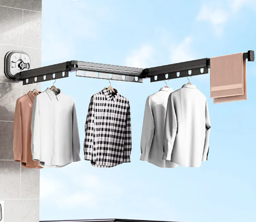 Folding Suction Cup Clothes Hanger–Retractable Wall Mounted Drying Rack for Laundry & Small Spaces