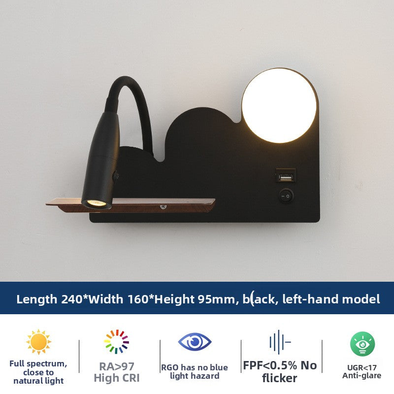 Modern Shaped LED Wall Reading Light with USB - Dimmable Bedside Wall Lamp