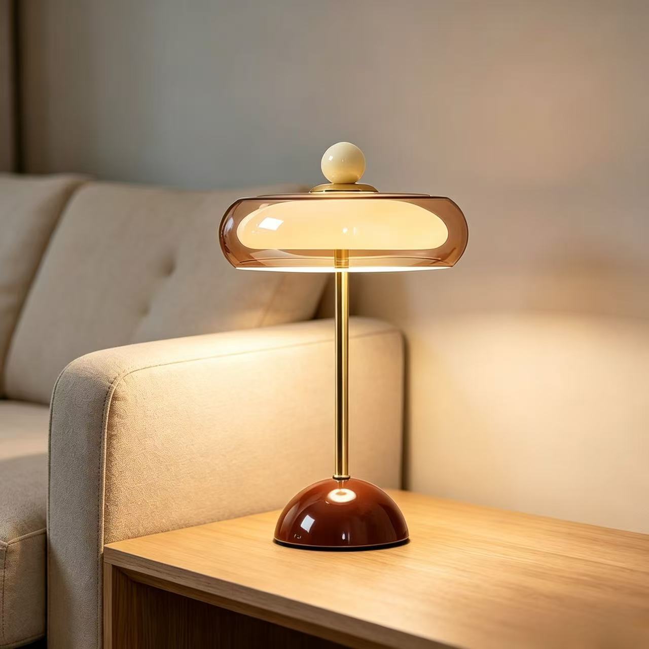 Vintage Rechargeable Glass Table Lamp - USB Touch Dimmable Mushroom LED Lamp