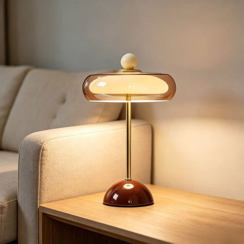 Vintage Rechargeable Glass Table Lamp - USB Touch Dimmable Mushroom LED Lamp