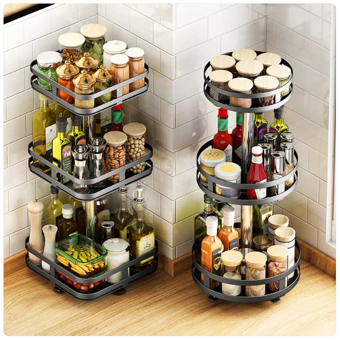 Rotating Spice Rack Organiser–360° Kitchen Turntable Storage Shelf, Metal Lazy Susan for Spices, Jars & Condiments